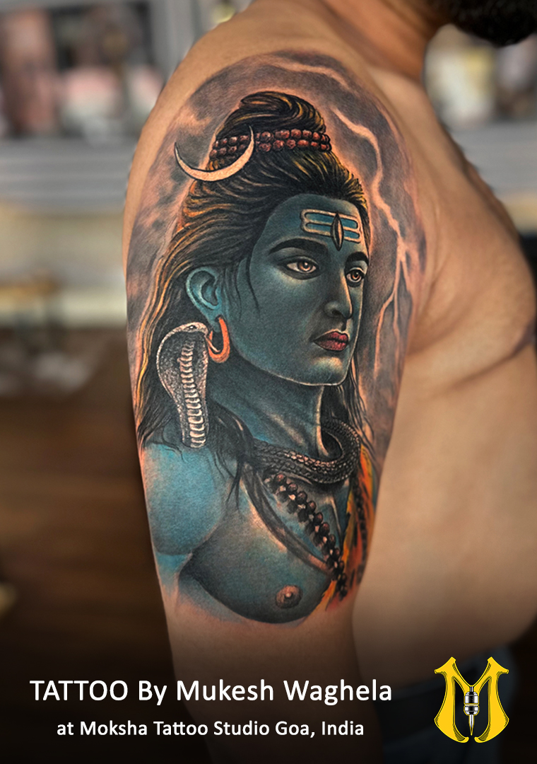 Shiva Tattoo Shiva Tattoo By Mukesh Waghela Best Tattoo Artist in Goa. at Moksha Tattoo Studio Goa India.